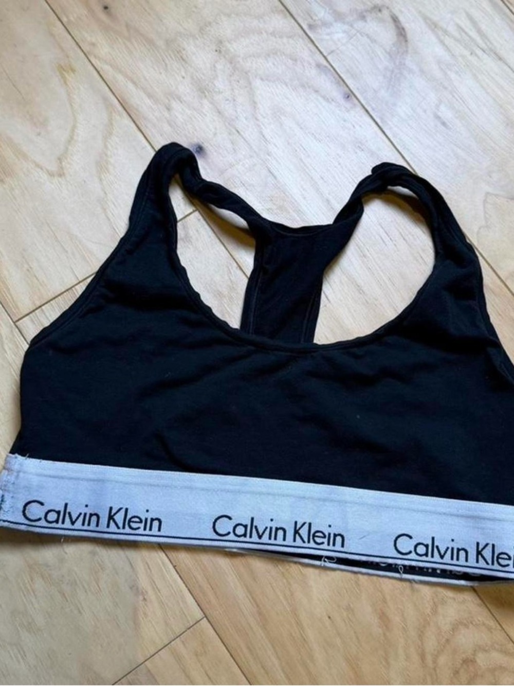 Calvin Klein Black Racerback Bralette with White Logo Band